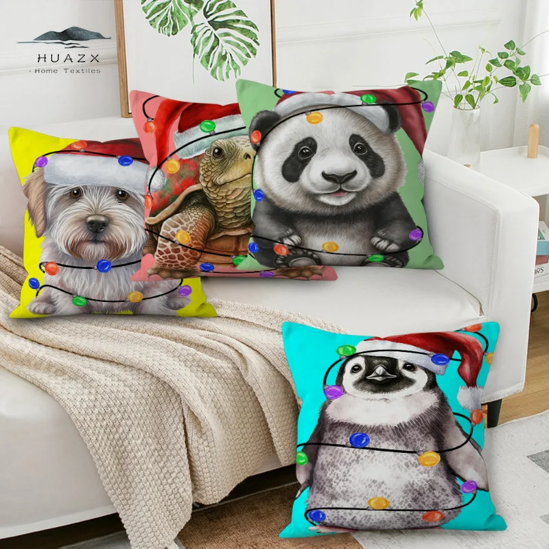 

Christmas Hat Animal Pillow Case Peach Skin Cushions Covers 40x40cm Cushion Cover Chair Pillowcase Pillowcases Decorative Sofa