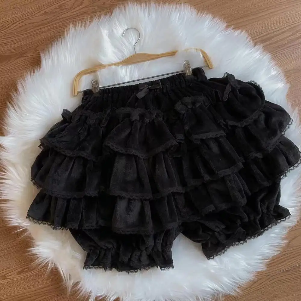 Sweet JK Plush Shorts Japanese Kawaii Ruffles Lantern Shorts Yellow Black Pink White Pumpkin Pants Lolita Harajuku Y2k Bottoms images - 6