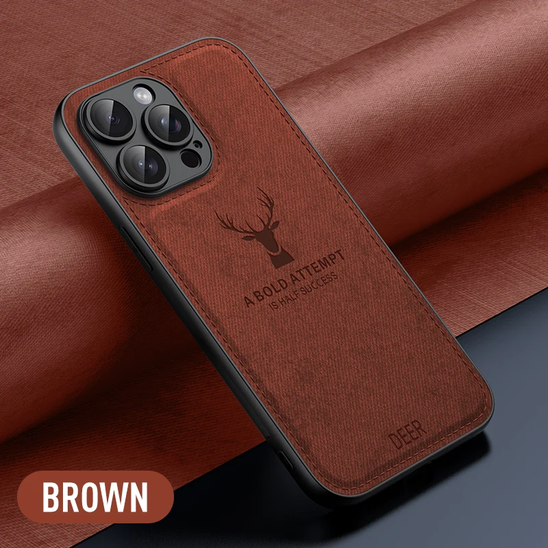 Elegant Deer Head Pattern Cloth Leather Case - Shockproof Soft Back Shell Cover