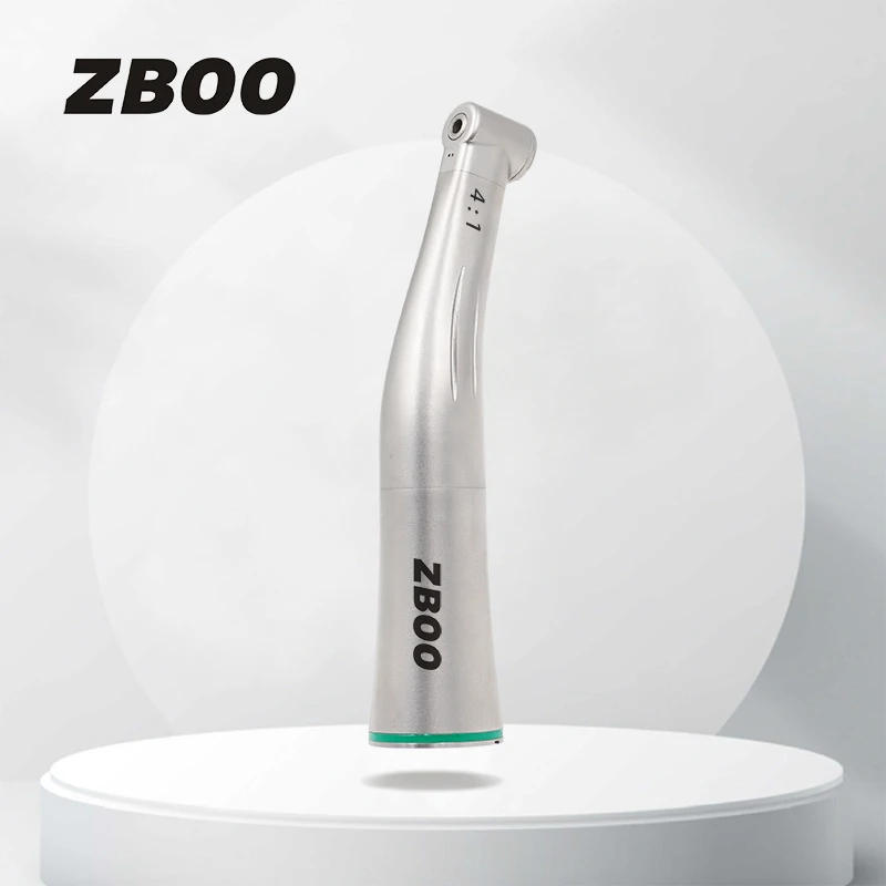 Dental 4:1 Low Speed Contra Angle Push Button Inner Water Spray Handpiece Reduction Green Ring Turbine Handpiece for Dentistry