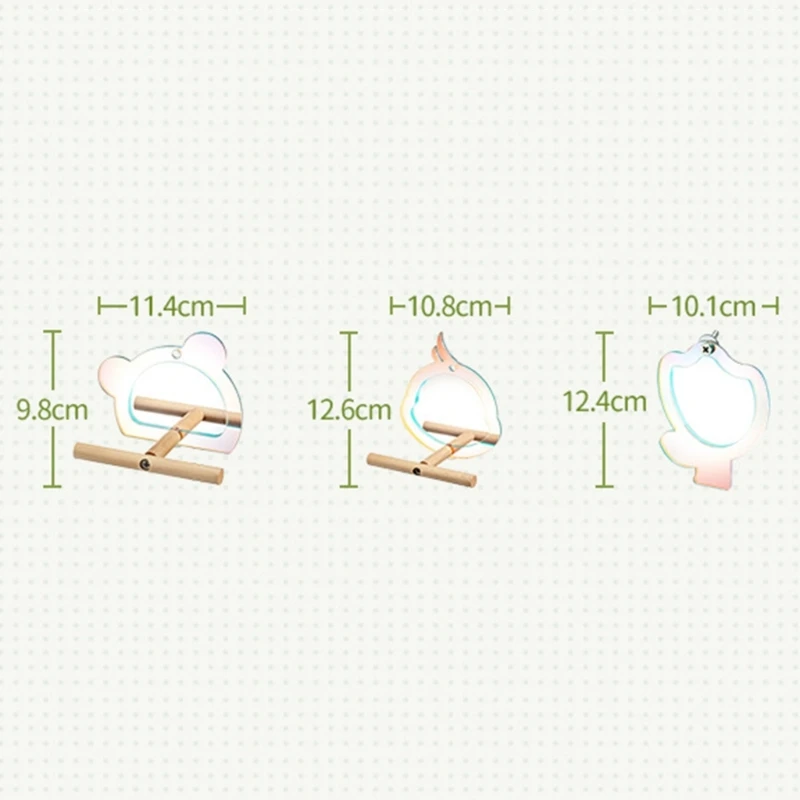 Parrot Mirror with Perch Stands Birds Stand Pole Natural Wooden Grinding Branch Paw Climbing Standing