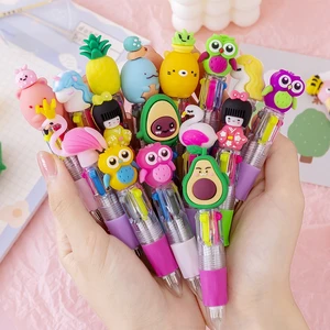30PCS Kawaii Mini Four-Color Ballpoint Pen Cute Cartoon 4 Color Retractable Rollerball Pen Student School Gift Stationery Favors