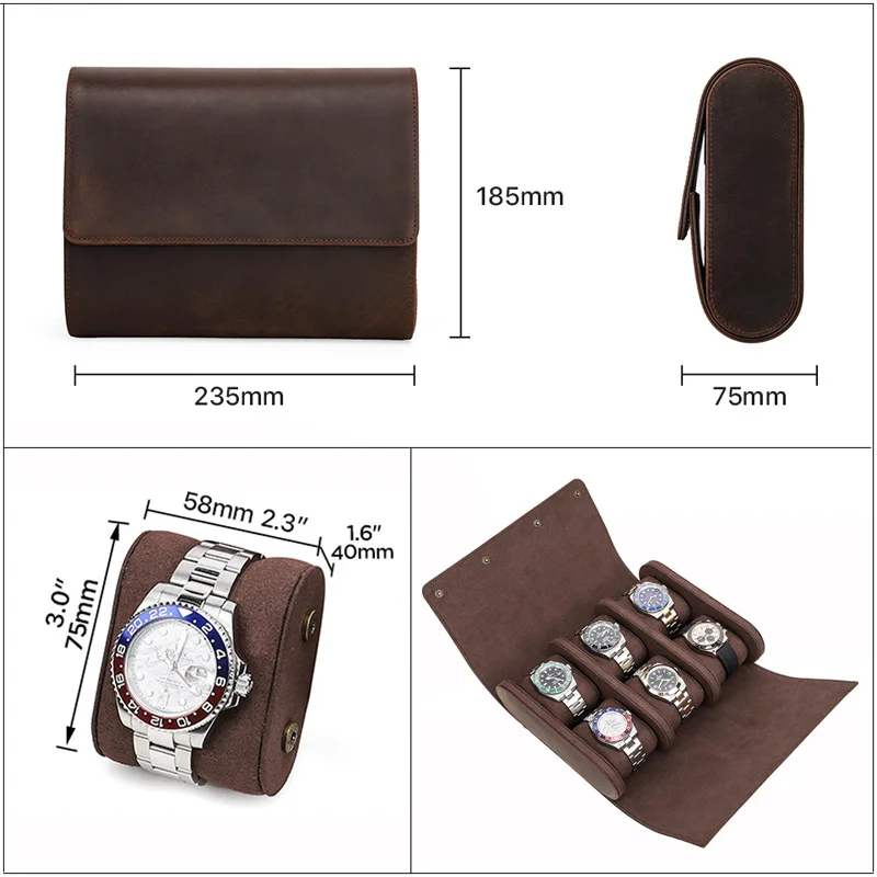 Leather Bag PU Leather Watch Case Prevents Scratching Oxidation Watch Box 6 Slots Pouch Watch Storage Box