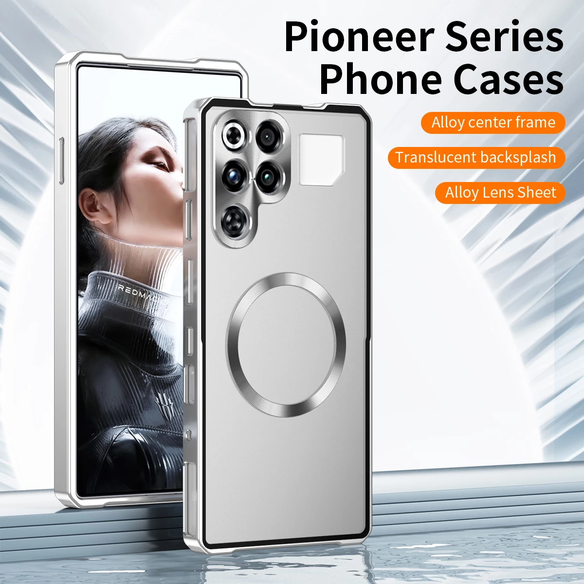 Matte Frosted Magnetic Metal Frame Phone Case with Back Panel Protection