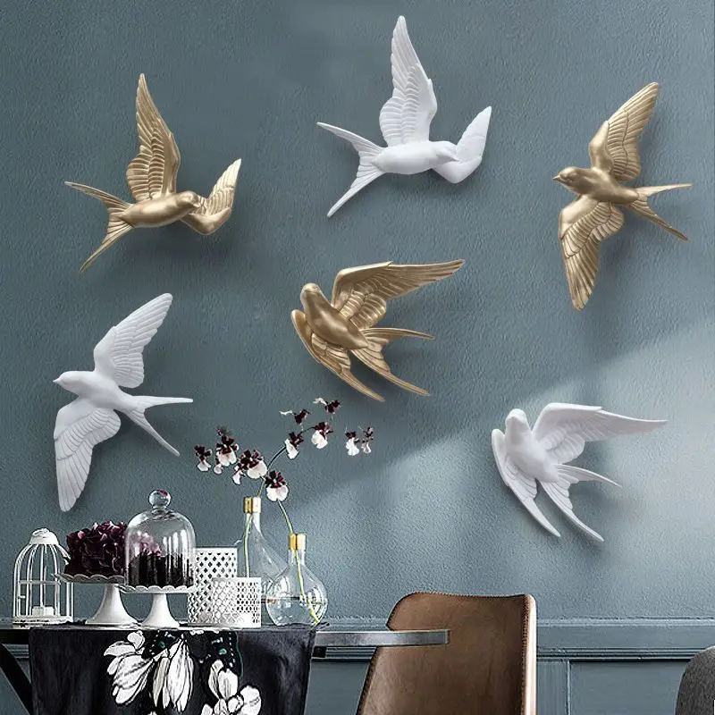 Nordic 3D Resin Bird Wall Hanging Swallow Decoration Items Home Room Background Wall Accessories Restaurant Cafe Stickers