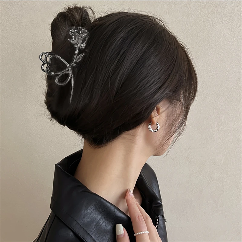 Korean Vintage Metal Rose Hair Grip Clip Ponytail Hair Claw Hair Clip Shark Clip Ladies Hair Accessories Headdress Clip