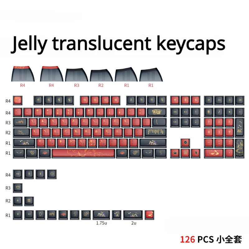 Teclado Mecânico Double-skin Milk Pudding Preto Translúcido Pbt Asa Nove Caudas Fox Jelly Preto Penetração Keycaps - Imagem 6