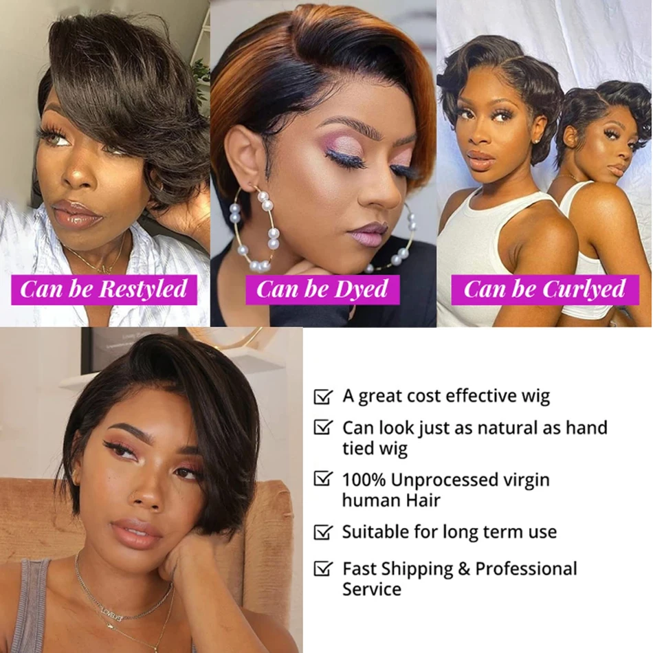 Pixie Cut Wig Transparent Human Hair Wigs For Women Straight Short Bob Wig 13X2 Lace Brazilian Perruque Cheveux Humain human hair wigs
