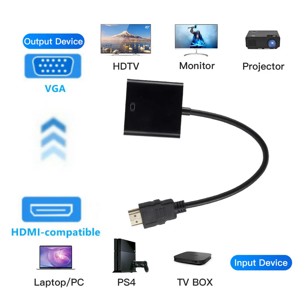 HDMI-compatible To VGA Adapter With Audio Power Supply For PS4 PC
