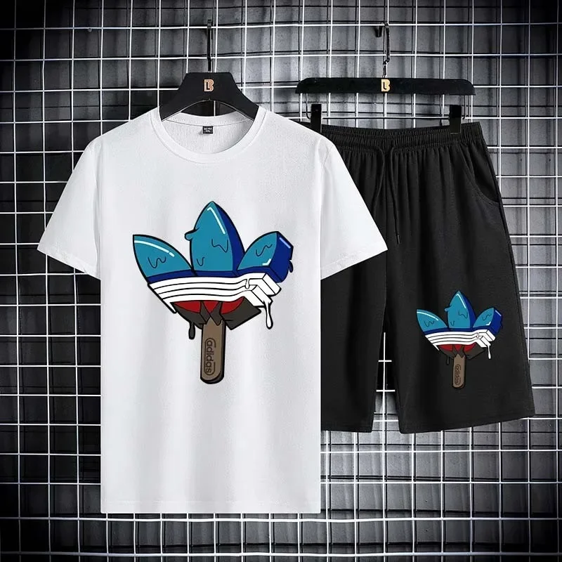 

2024 New Summer Fashion Printed Men's Shorts Set Quick Drying Breathable Sports Set Short Sleeve T-shirt Set Men's Jogging Set
