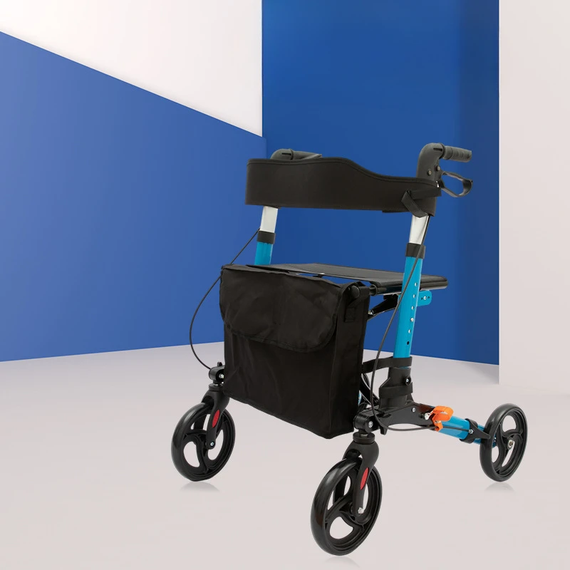 Elderly Walking Cart Disabled Bone Folding Walker Outdoor Aluminum Alloy Push Cart Multi-functional Four-wheeled Shopping