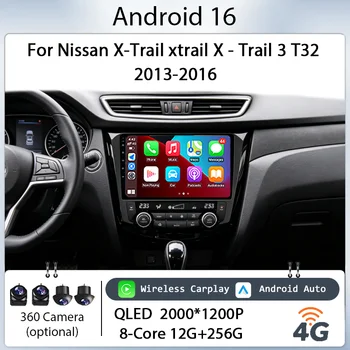 Autoradio Multimediale con GPS, Bluetooth, DSP, WiFi, Schermo 10" Android 16 per Nissan X-Trail xtrail X-Trail 3 T32 2013-2016