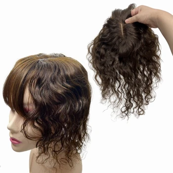 Topper per capelli ricci Topper per capelli umani per donne Clip naturali in parrucche parziali con frangia Accessori per capelli per capelli grigi con copertura delicata