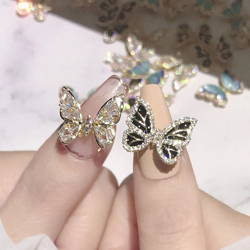

Newest 3D Crystal Butterfly Nail Decoration Gold Silver Rhinestones Nail Jewelry Shining Nail Charms Fashion Elegant Manicure