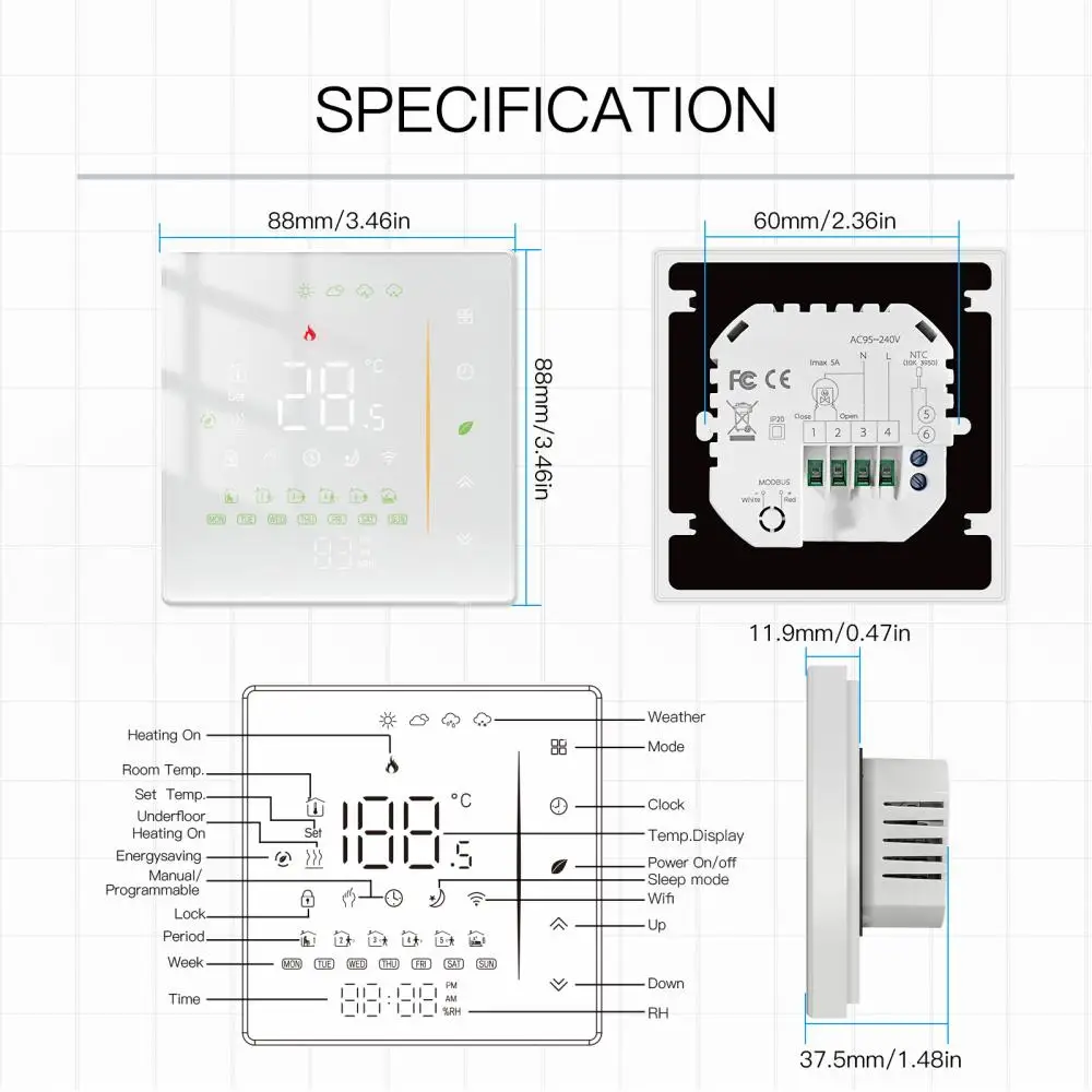 

WiFi Water/Electric Floor Heating Thermostat Zigbee Water Gas Boiler Temperature Control Tuya/Smart APP Alexa Voice