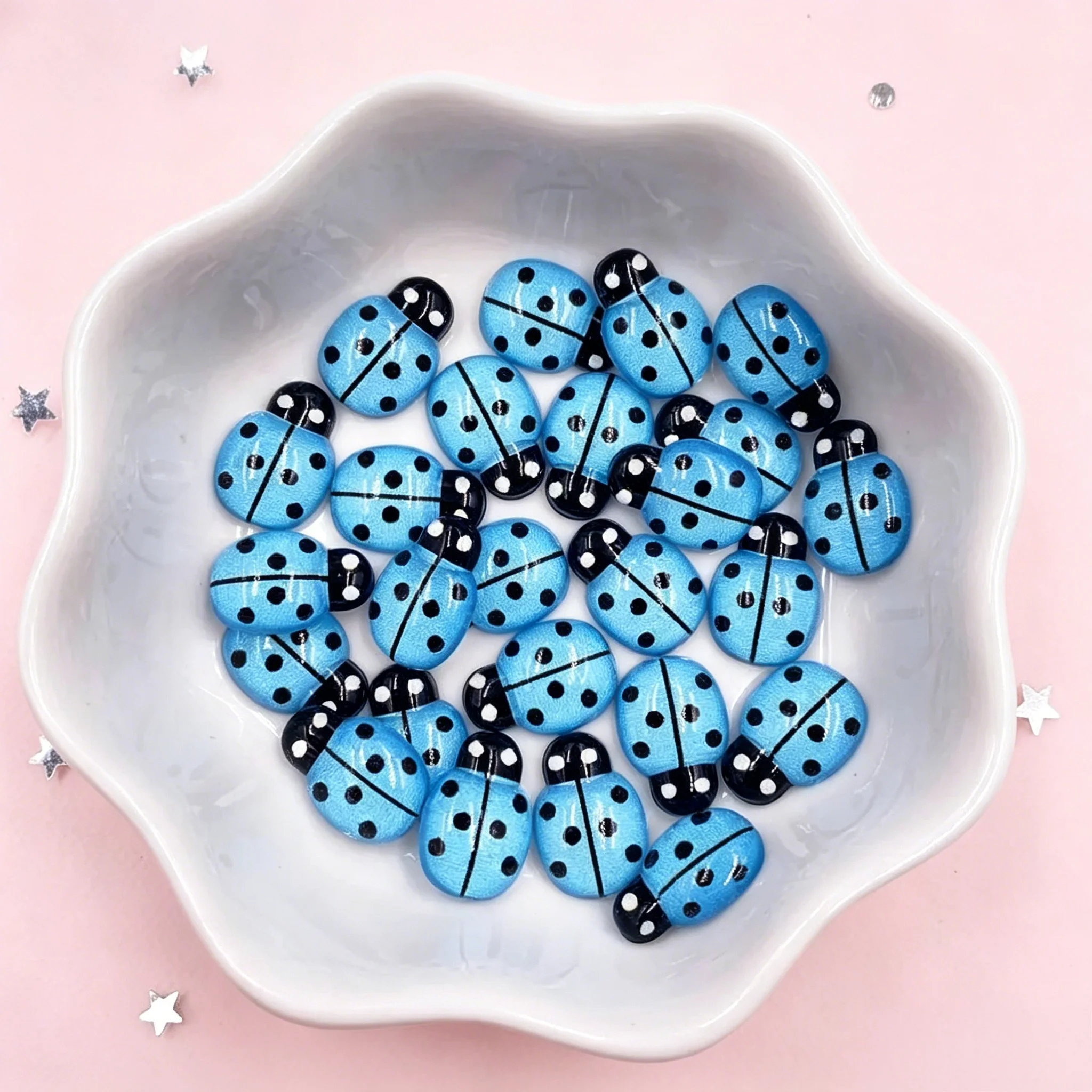 9*13mm 레진 무당벌레 플랫백 카보숑 50개 미니 딱정벌레 DIY 스크랩북 쥬얼리 공예 장식