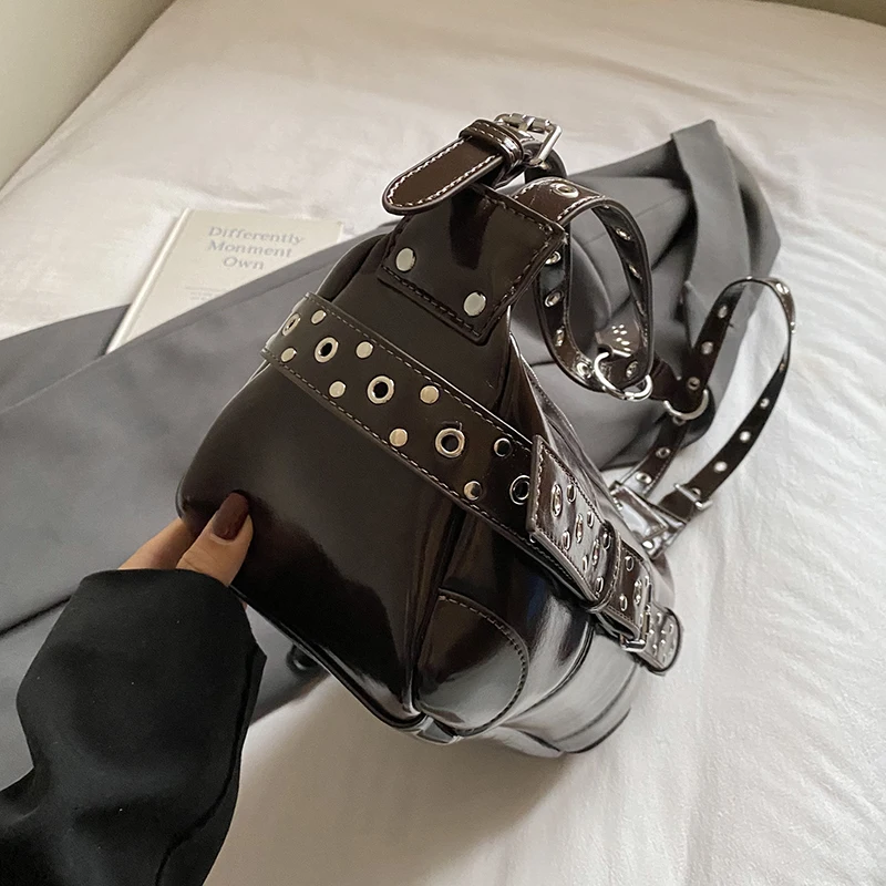 Mode Achselhöhle Sling Handtaschen Nieten Design Halbmond Umhängetaschen 2025, Punk Stil Motorrad Unterarm Schulter Geldbörse – Detail 13