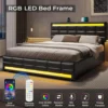 Queen Bed Frame with LED Lights Leather Platform Bed with Storage Drawers and Charging Station, LED Bed Frame Queen Size 3