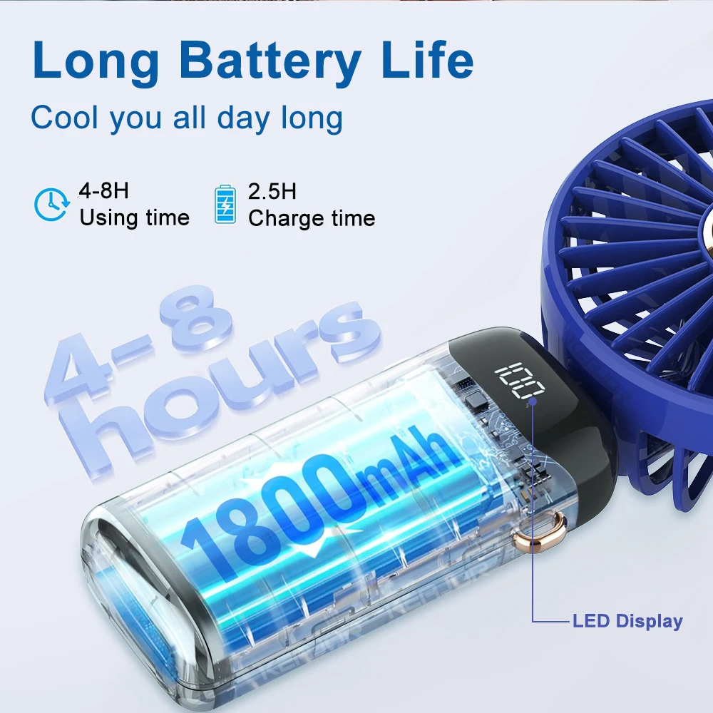 USB Cooling Hand Fans Folding Recharge Digital Display 5 Speed Adjustment Handheld Mini Fan with Table Stand ﻿ 2