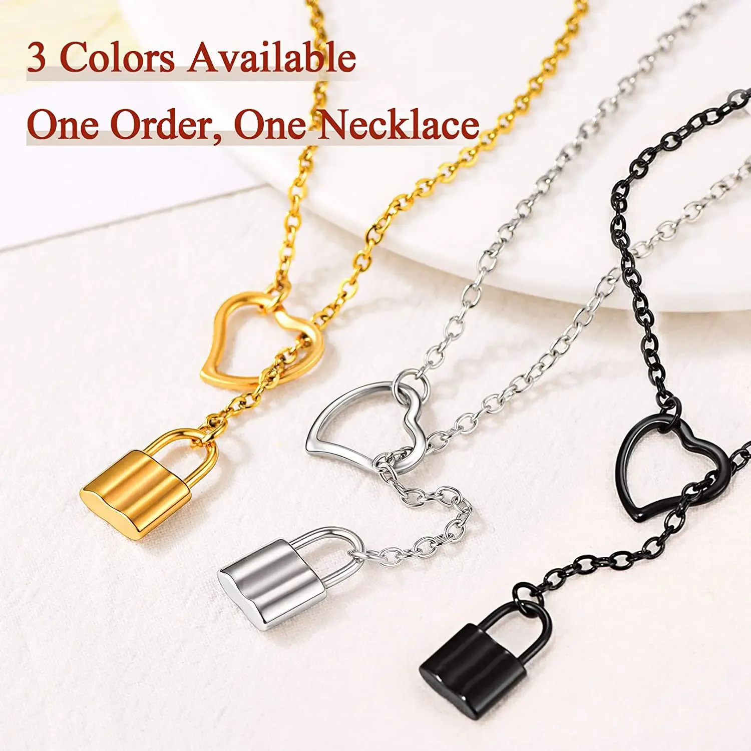 U7 Lariat Y Necklace for Women Heart Lock Padlock Necklace Looped