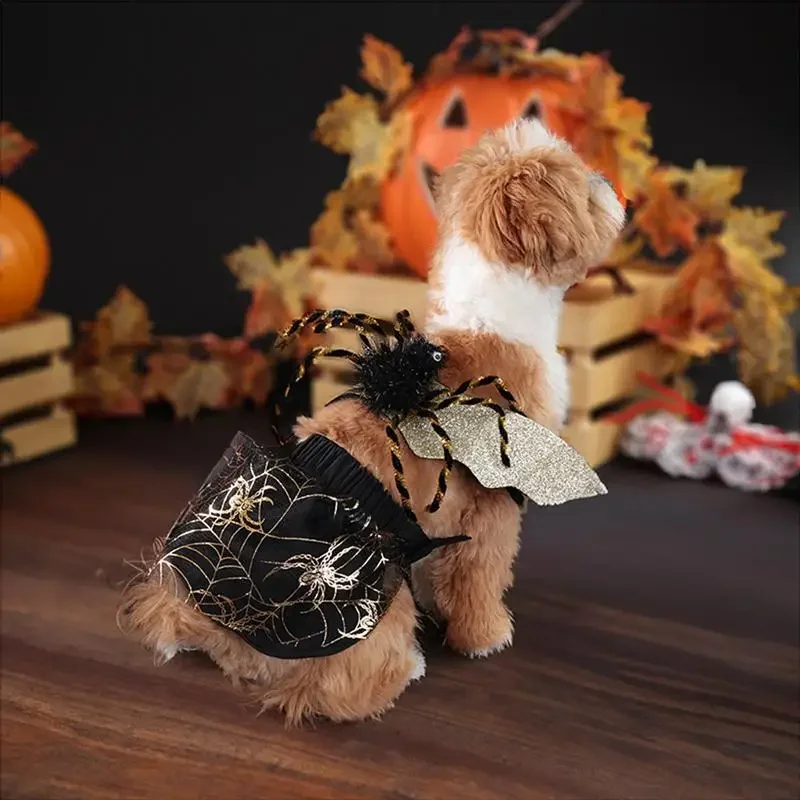 Halloween Dog Costumes Halloween Spider Web Gauze Skirt Lightweight Gothic Dog Apparel Funny Pet Costume With Wings For Cats