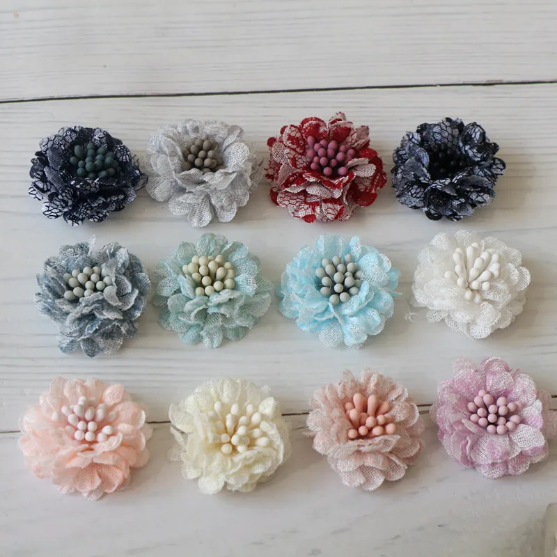 Handmade Lace Fabric Daisy Flowers for DIY Accessories and Decorations - Set of 10, 3CM