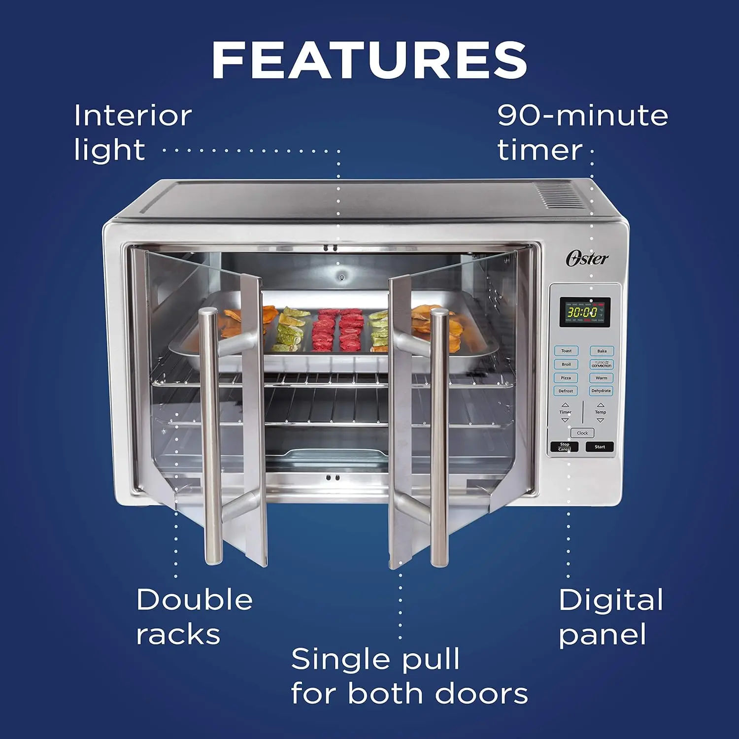 8-in-1 Countertop Toaster Oven, XL Fits 2 16" Pizzas, Stainless Steel French Door