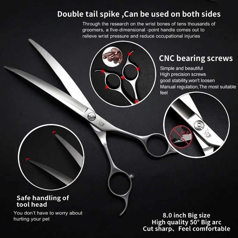 Crane Big Curved Scissors 50&deg; 7.5/8inch Pet Dog Grooming Scissors Big Size Pets Hair Super Curved Shears dog grooming scissors hairdressing scissors hair trimmer scissors