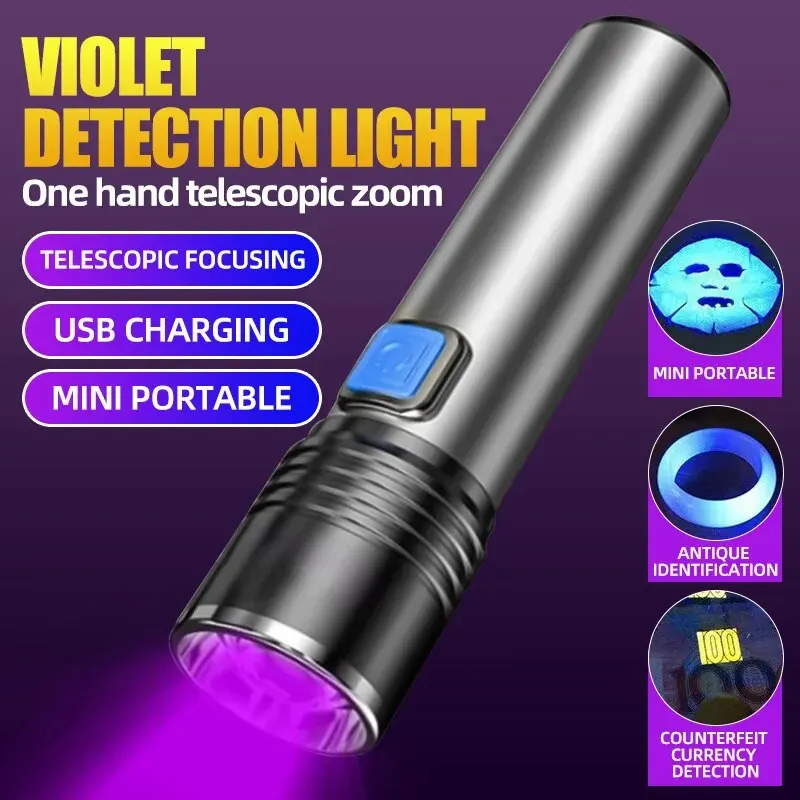 Linterna UV Recargable 395 Nm – Zoom Táctico, Resistente Al Agua IP65, Ideal Para Detección De Manchas, Seguridad O Coleccionismo