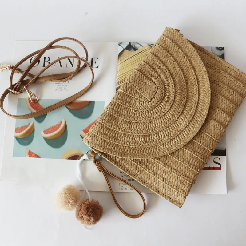 Spot new ball clutch straw bag shoulder crossbody casual beach bag woven women's bag