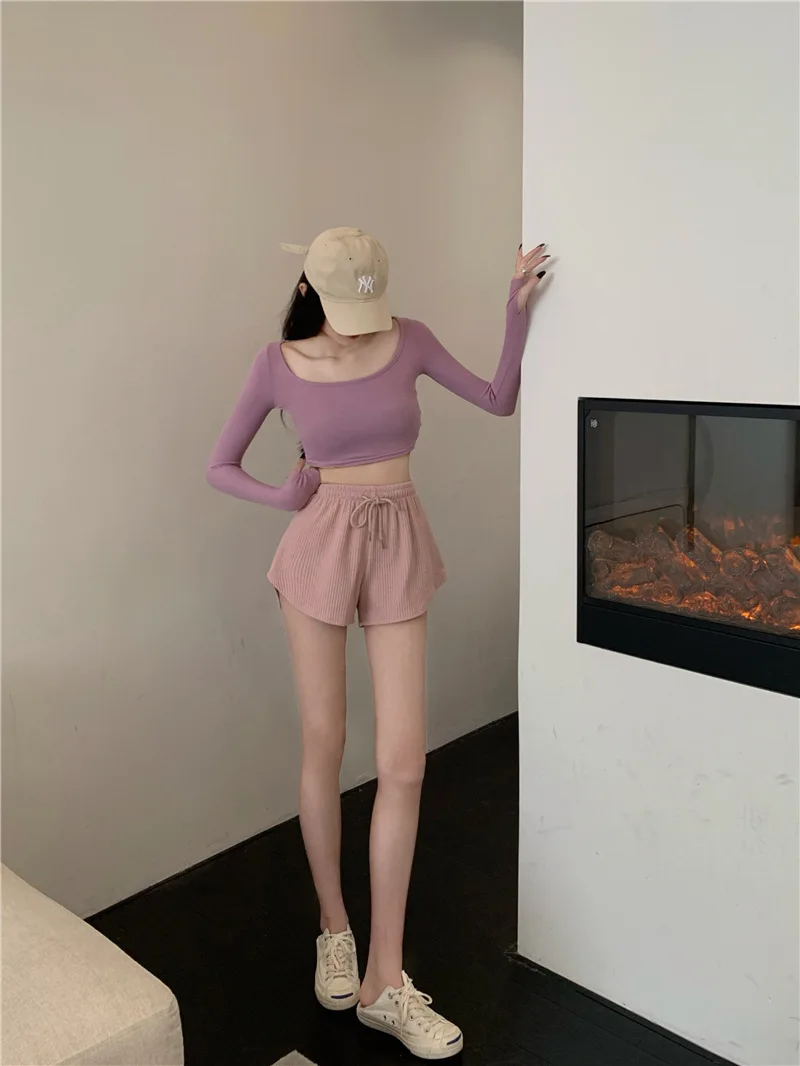 Women Shorts Summer High Elastic Lace Up Drawstring Sleep Bottoms Fitness Running Simple Home Safety Underwear Cool Comfortable