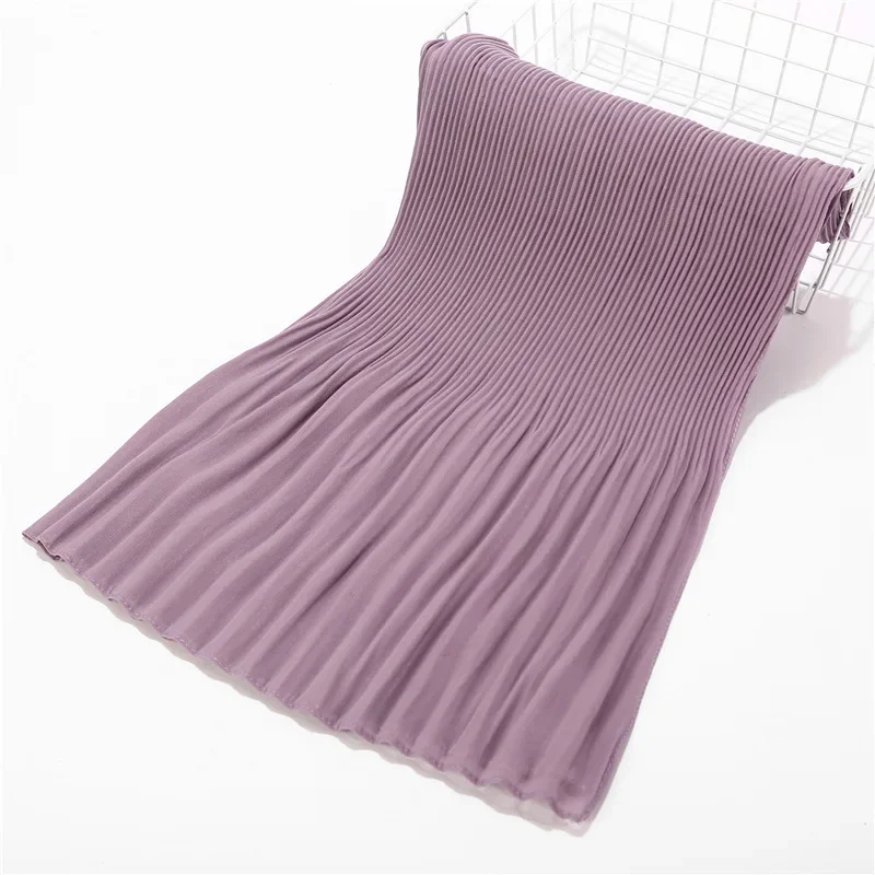 180x85cm Pearl Chiffon Scarf Solid Color Pleated Stripe Headwear Scarves Women Girls Muslim Hijab Head Wrap Plain Travel Shawls 2