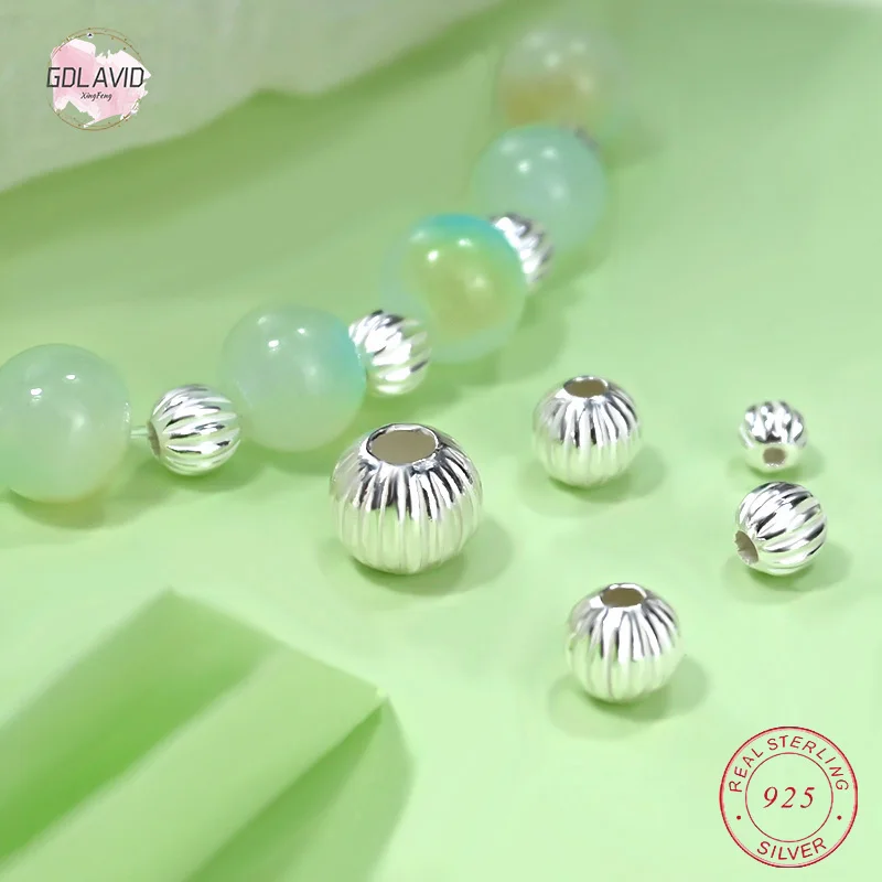 

3/4/5/6/8MM 925 Sterling Silver Watermelon Striped Beads Loose Spacer Beads For Bracelet Necklace Accessories Jewelry Making DIY