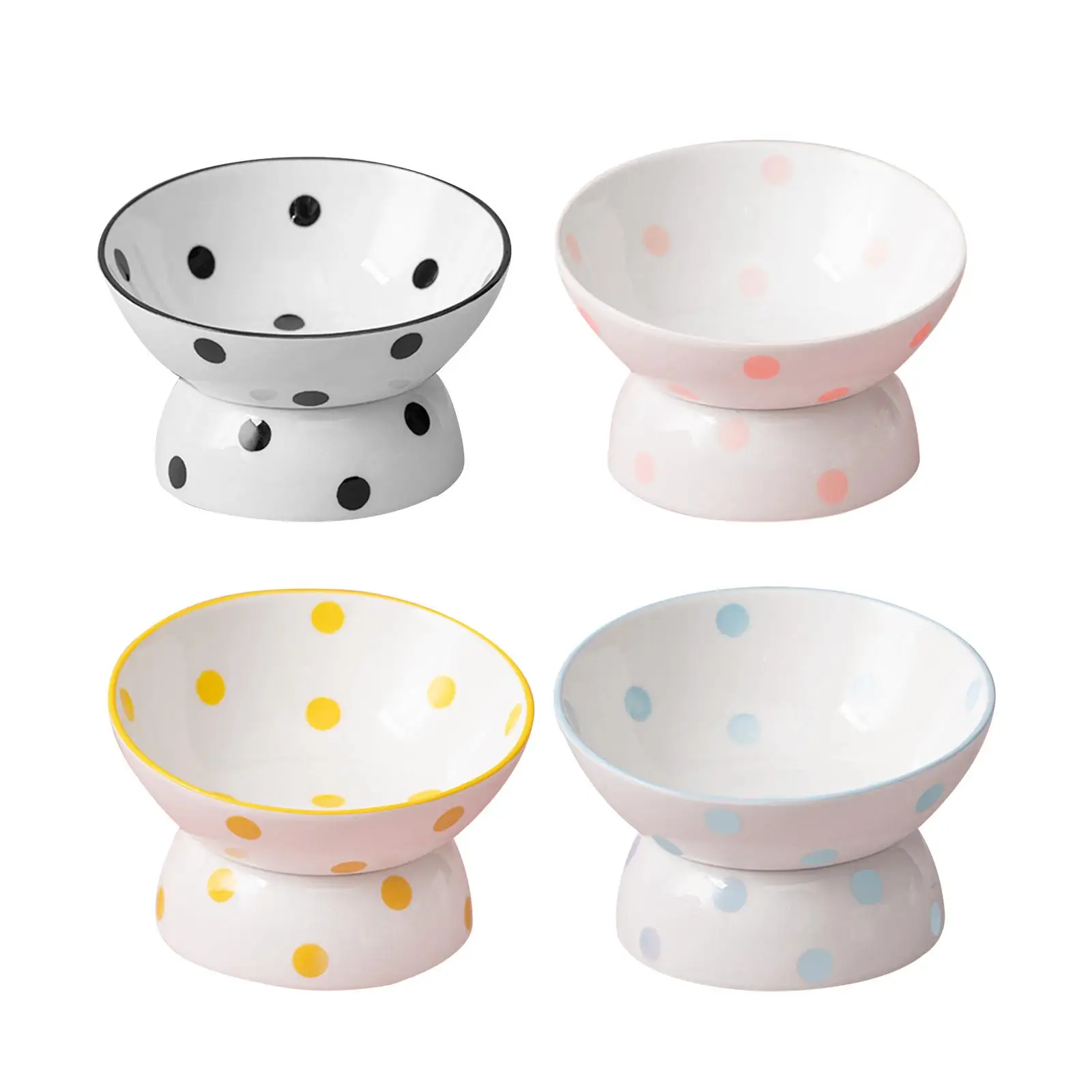 Ceramic Elevated Cat Feeder Bowl Slant Porcelain Pet Cat Dish Shallow Bowls Snack Bowl