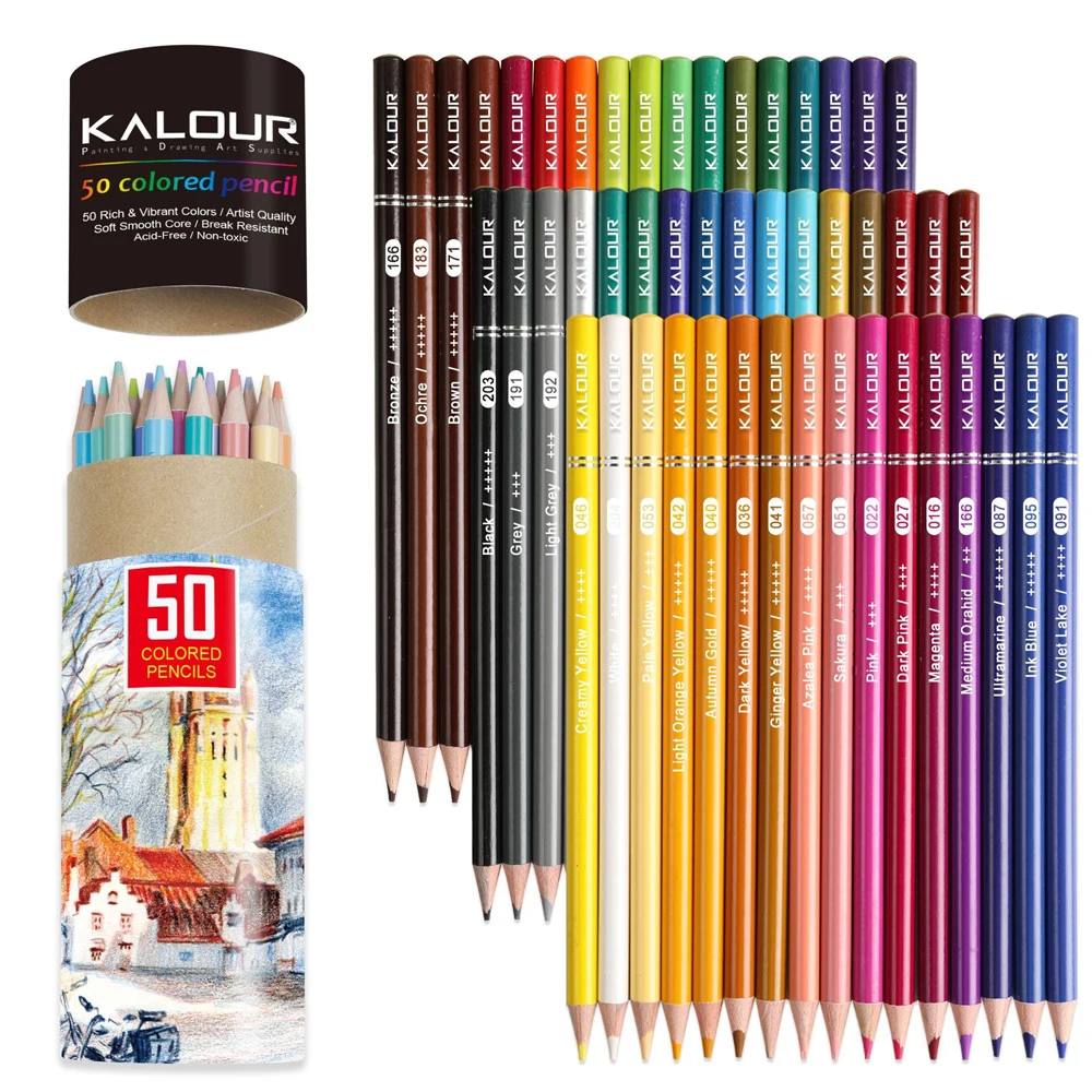 KALOUR-Conjunto de lápis de cor profissional, núcleo suave suave, lápis ...