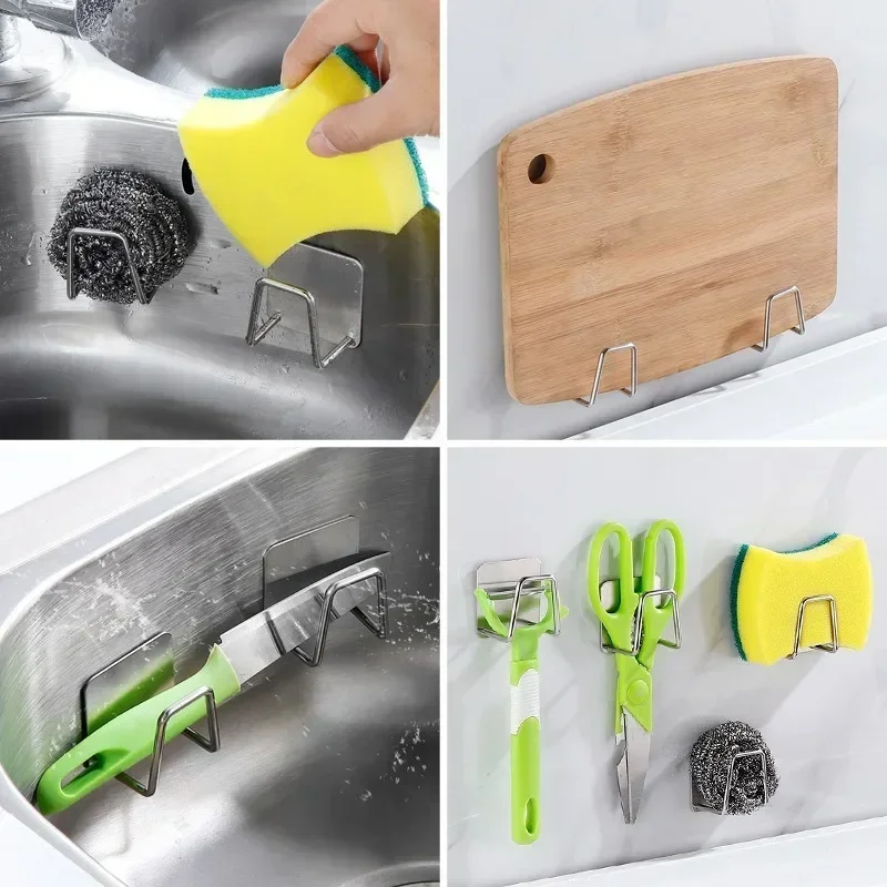 1/10pcs Kitchen Stainless Steel Sink Sponges Holder Self Adhesive Drain Drying Rack Shelf Household Wall Hooks Storage Organizer 4