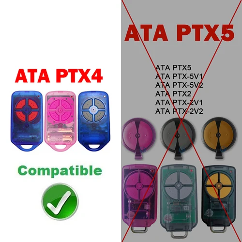 ATA PTX4 시큐라코드 차고 도어용 원격 제어, 롤링 코드 핸드헬드 송신기, 핑크 블루, 433.92MHz 3