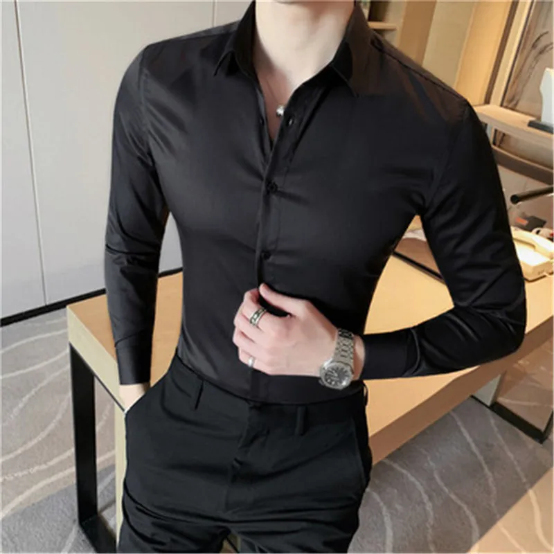 Soft Shirts for Men Long Sleeve Shirt Mens Formal Blouse Man Solid Color Korean Designer Slim Fit Camisa Masculina 4XL Clothing