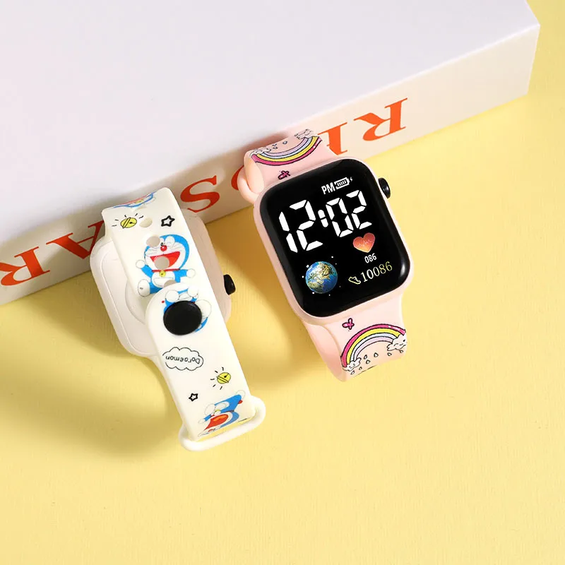 NEW Disney Stitch Doraemon Children's watch cartoon print strap LED square Waterproof electronic watch boys girls birthday gifts 2