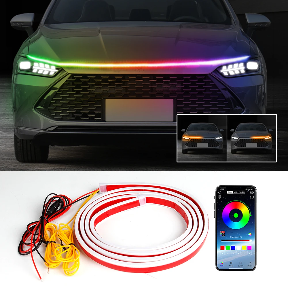 

OKEEN LED Car Hood Light Dynamic Neon Strip With APP Control DRL Streamer Turn Signal Headlights Colorful Auto Accessory 12V