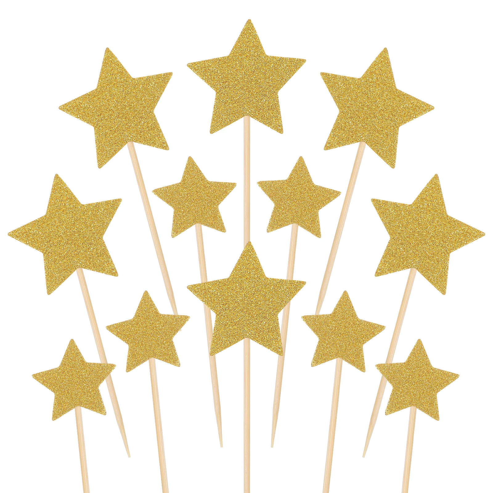 

Birthday Wedding Glitter Star Cake Pentagram Toppers Sticks Cupcake Decorations Gold and Silver Glitter Star Child