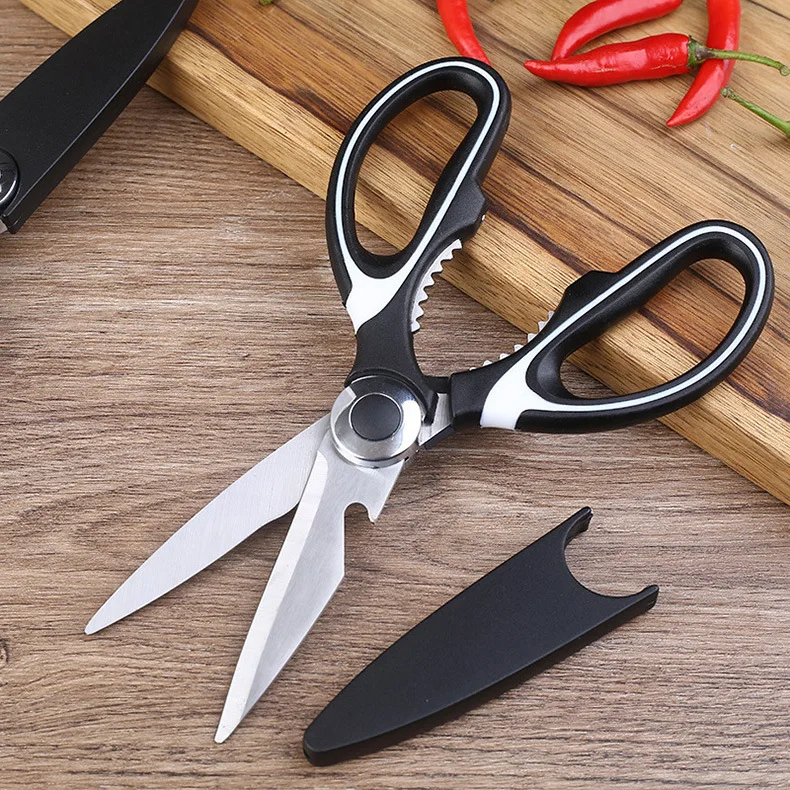 Kitchen Scissors Stainless Steel Scissors Hand Scissors Chicken Bone Scissors With Cover Heavy Duty Multipurpose For Opening Bottle Nutcracker