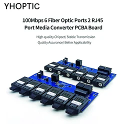 Single Mode Fiber Optic Converters, PCBA Board, 2 RJ45 Port, 6 Fiber Optic Ports, 0-20km, 1310/1550 Mbs