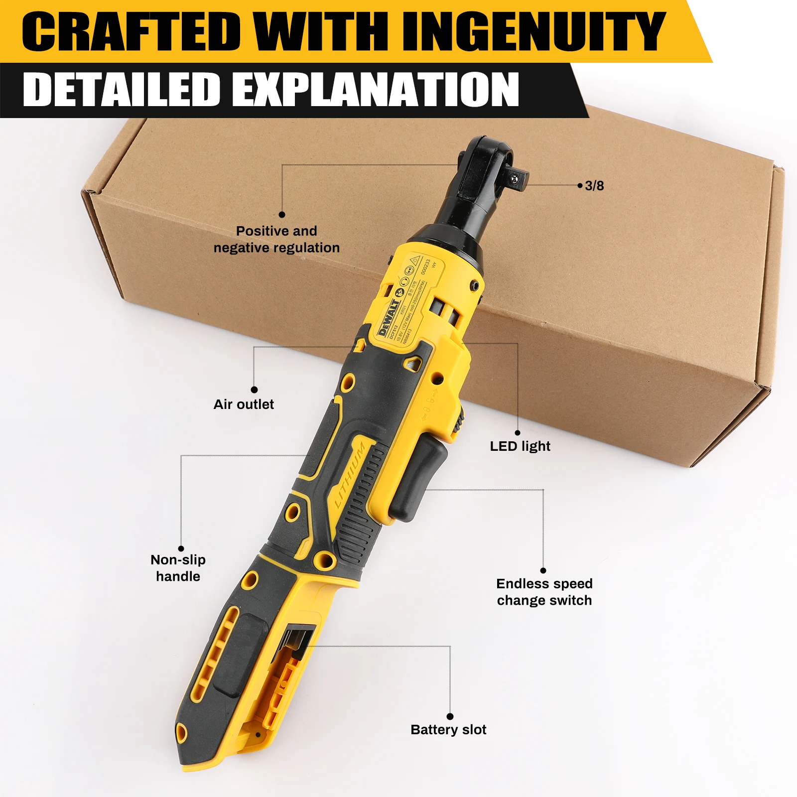 Dewalt 20V Cordless Impact Wrench Brushless Motor Right Angle Wrench 512 95N.m High Torque 2500RPM Compact Ratchet Air Cannon for Car Maintenance