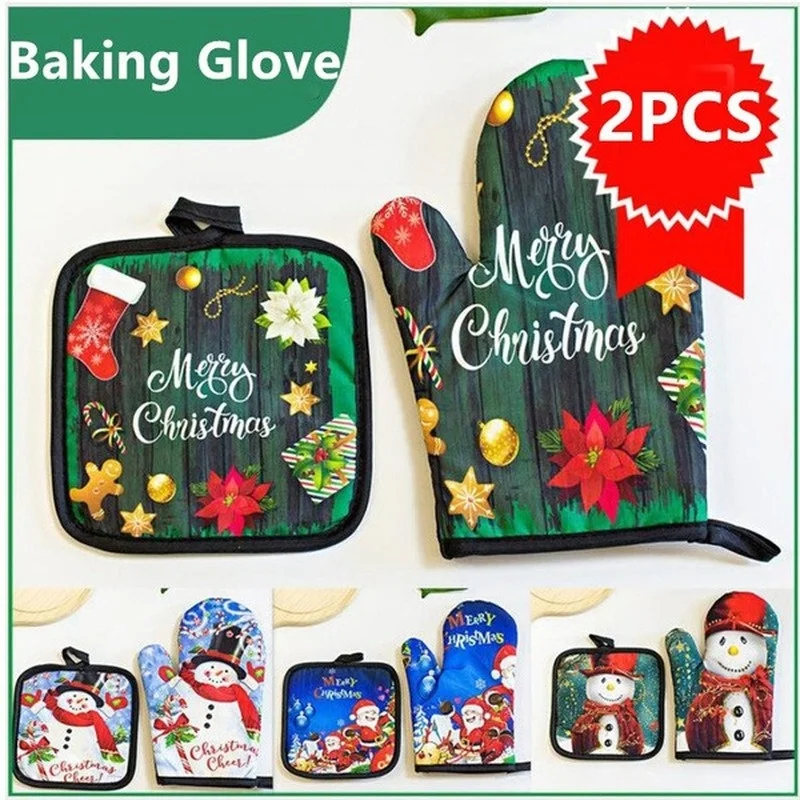 Festive Insulated Kitchen Gloves Set - Heat-Resistant Oven Mitts