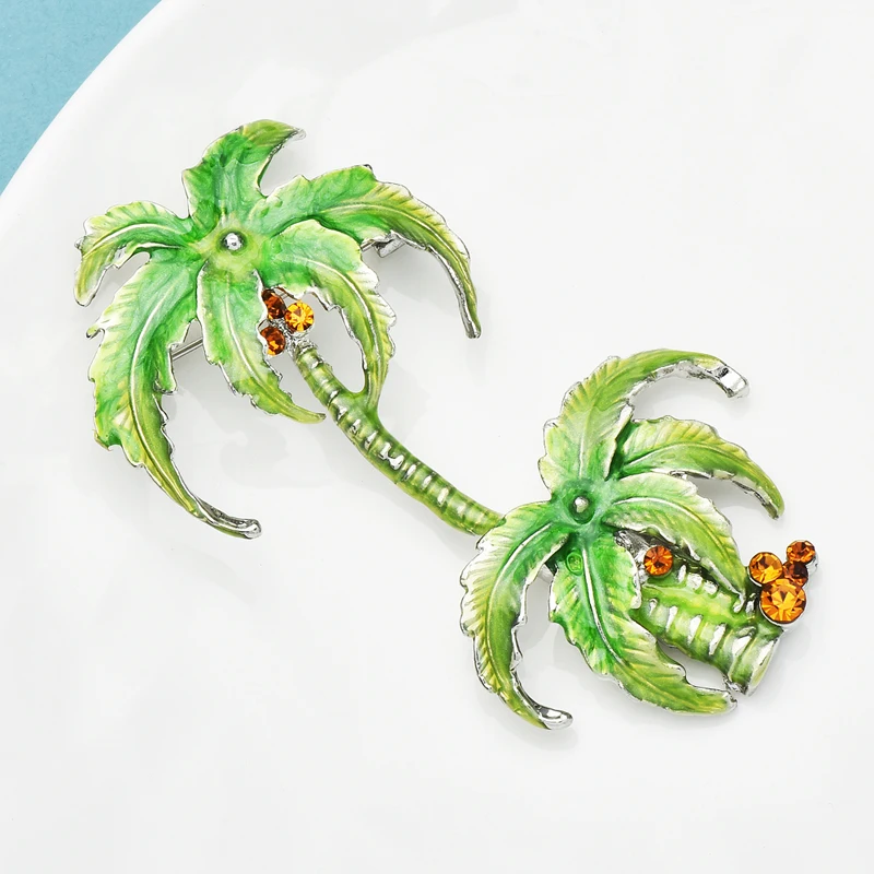 Wuli&baby Green Coconut Tree Brooches For Women Unisex Enamel Beauty Plants Party Office Brooch Pins Gifts