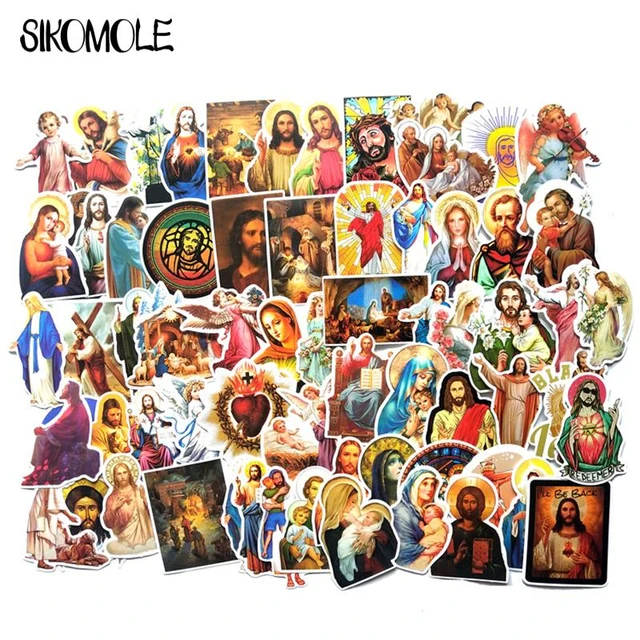 48pcs Jesus Sticker Religious Catholic Stickers SemiEllipse For DIY