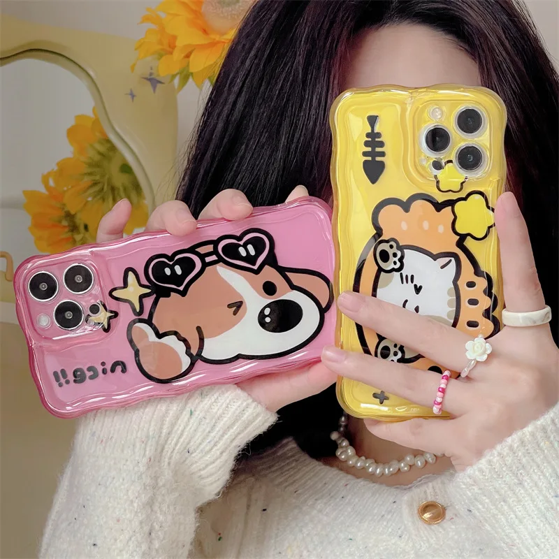 

Cartoon Pink Yellow Cat and Dog Phone Case For iphone 14 13 12 11 Pro Max X XR XSMAX 7 8 Plus SE TPU Case Cover new products