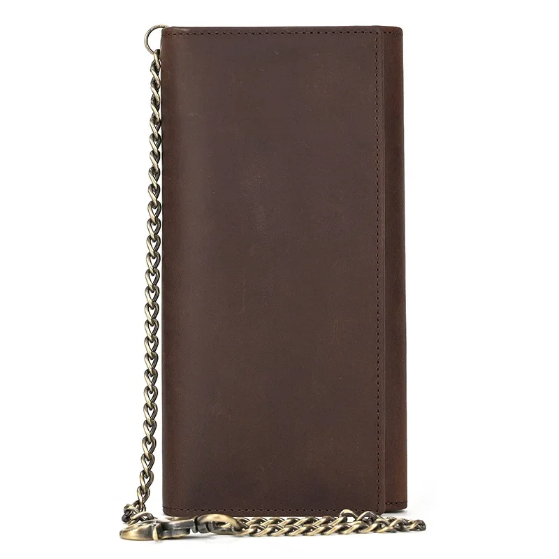 Retro Men's Leather Wallet with Triple Fold Design and Iron Chain