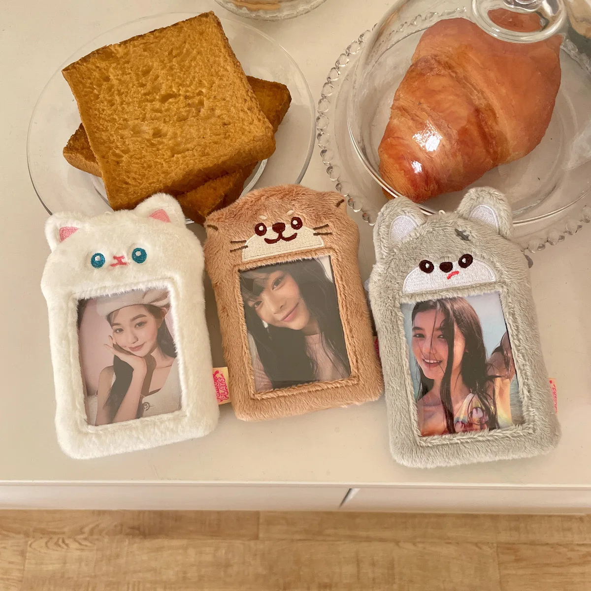 Photo Card Holder Kawaii Cartoon Animal Series Soft Plush 3 Inch Kpop Photocard Holder Photo Card Holder Bag Pendant